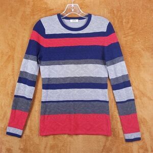 JASON WU Sweater Womens XS Blue Stripe Pullover Crew Loose Knit Casual